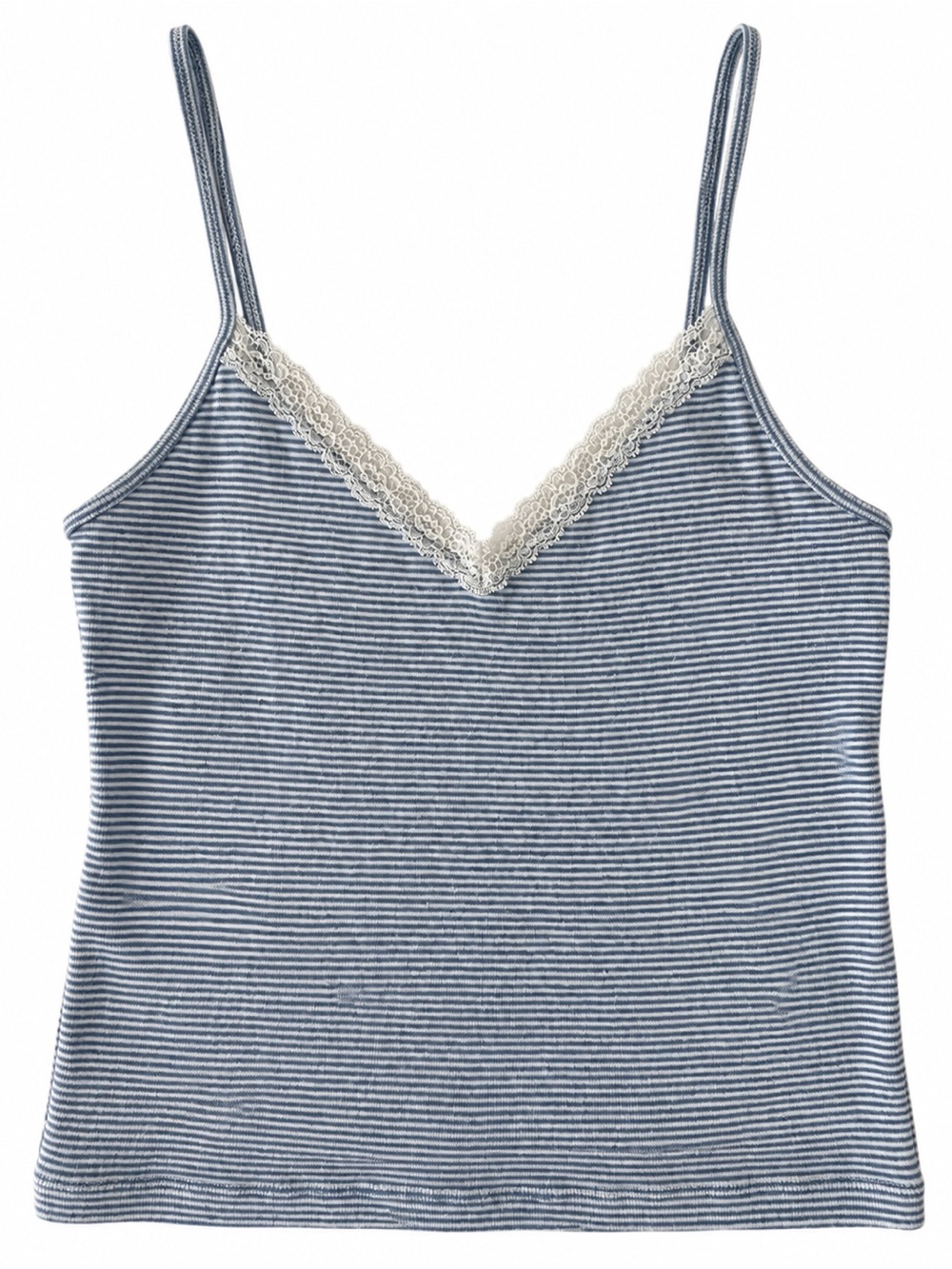 BRANDY Striped Blue Lace-Trim Cami Tank Top